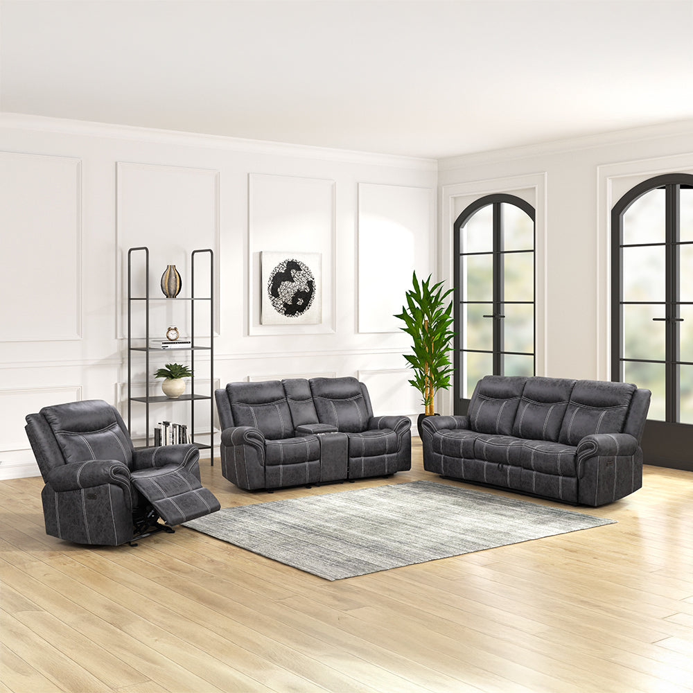 ACME Zubaida Dark Gray Polish Microfiber Power Motion Loveseat with USB Port Model LV04671