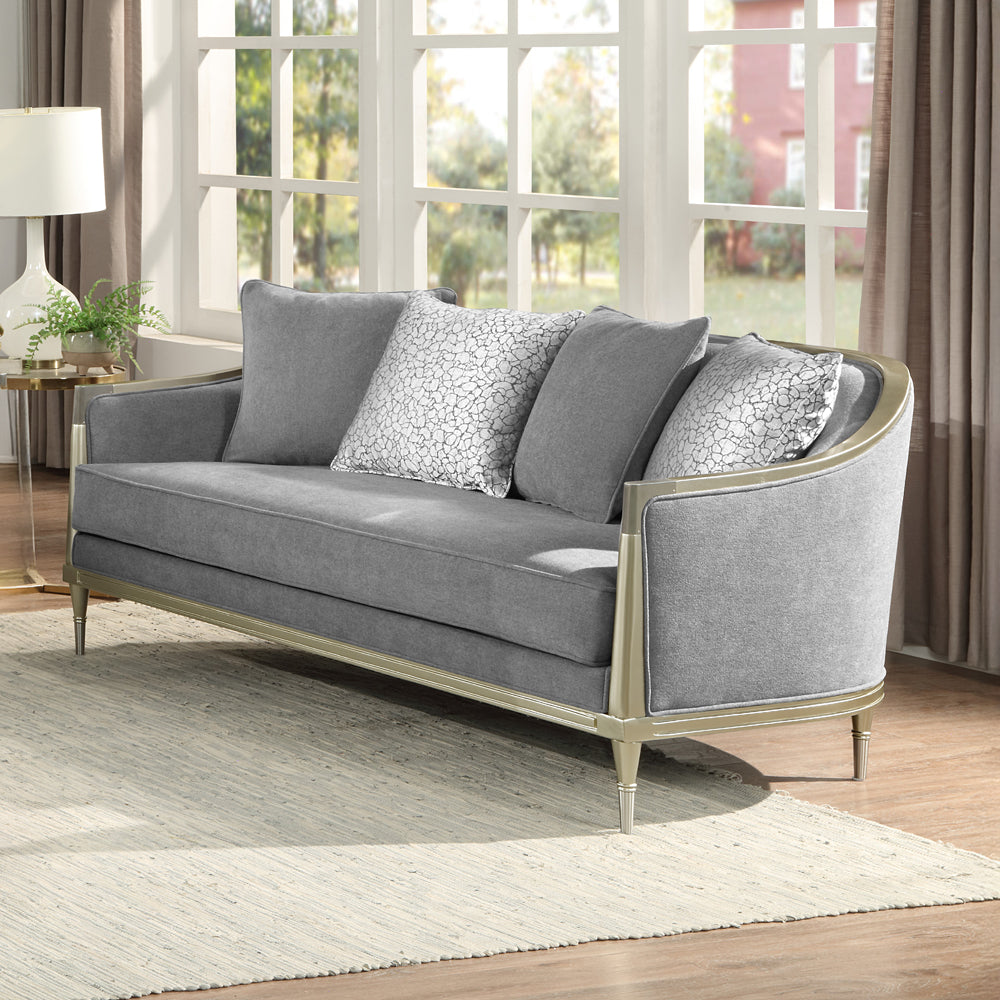 ACME Fernando Gray Chenille & Champagne Loveseat with 4 Pillows Model LV04821