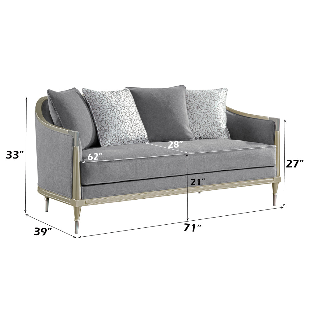 ACME Fernando Gray Chenille & Champagne Loveseat with 4 Pillows Model LV04821