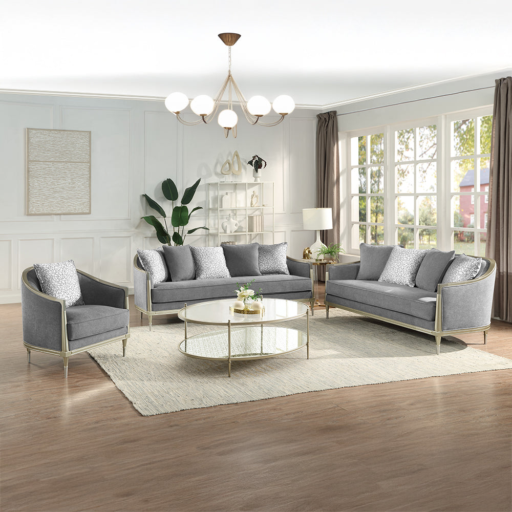 ACME Fernando Gray Chenille & Champagne Loveseat with 4 Pillows Model LV04821
