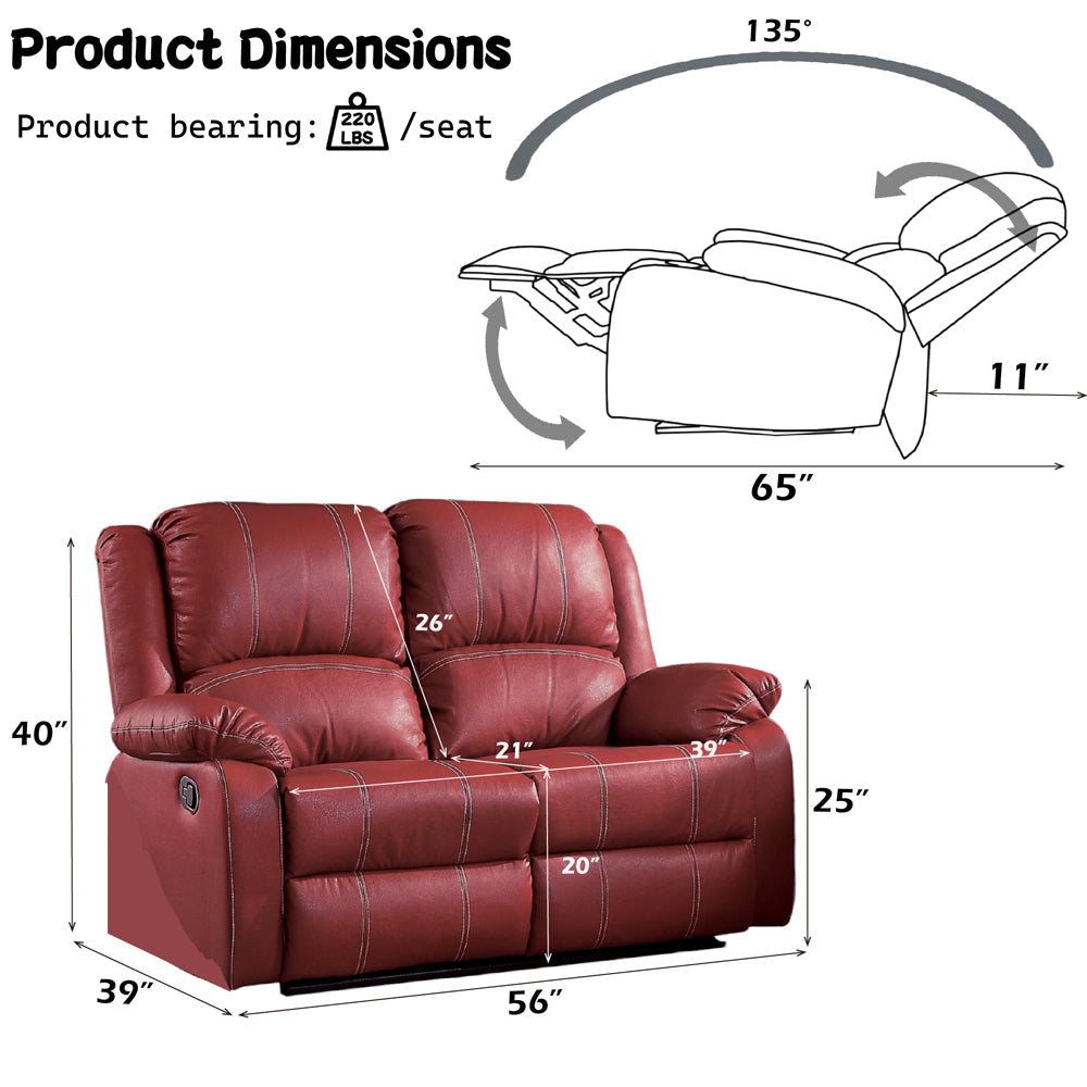 ACME Zuriel Red Synthetic Leather Motion Loveseat Model LV52151