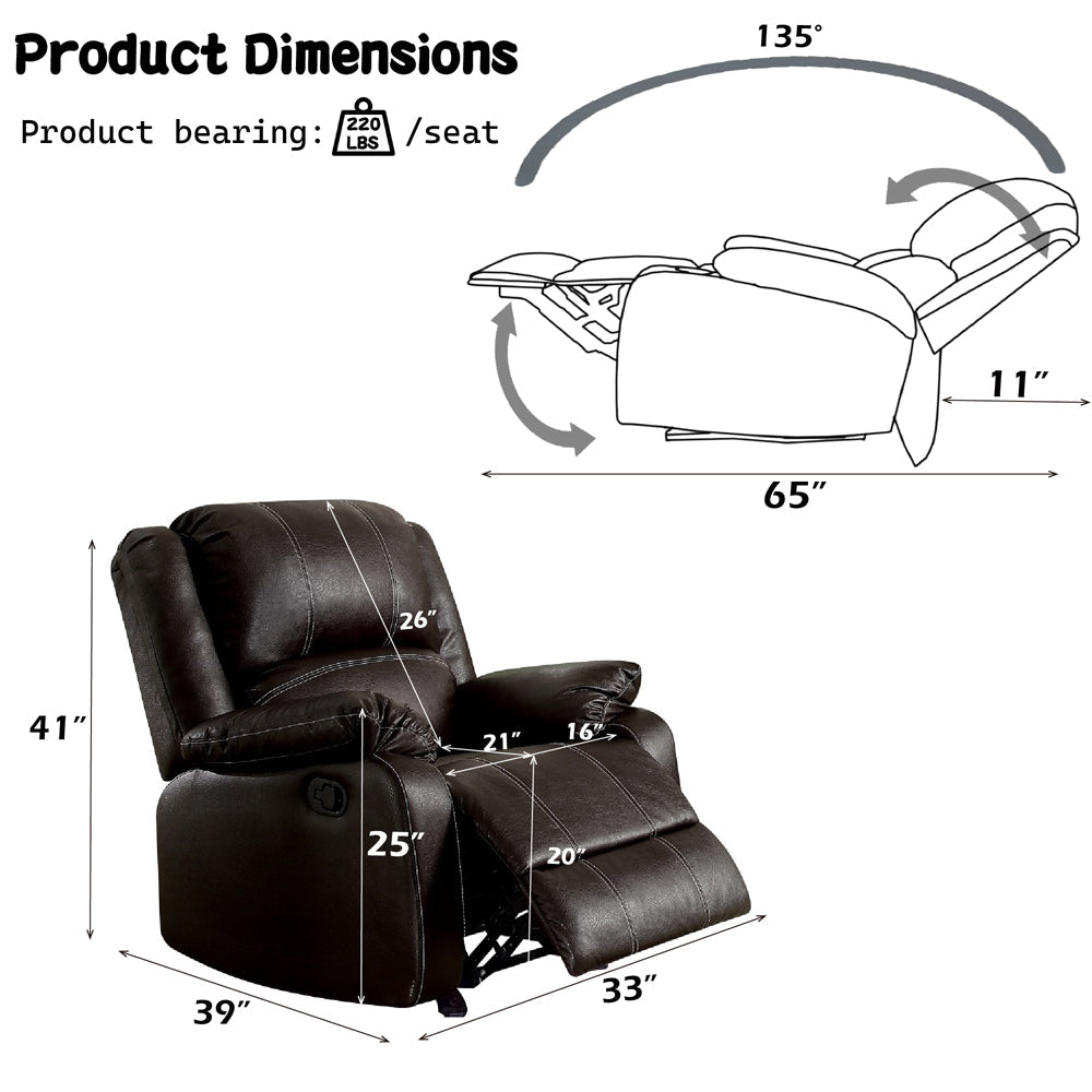 ACME Zuriel Brown Synthetic Leather Motion Rocker Recliner Model LV52282