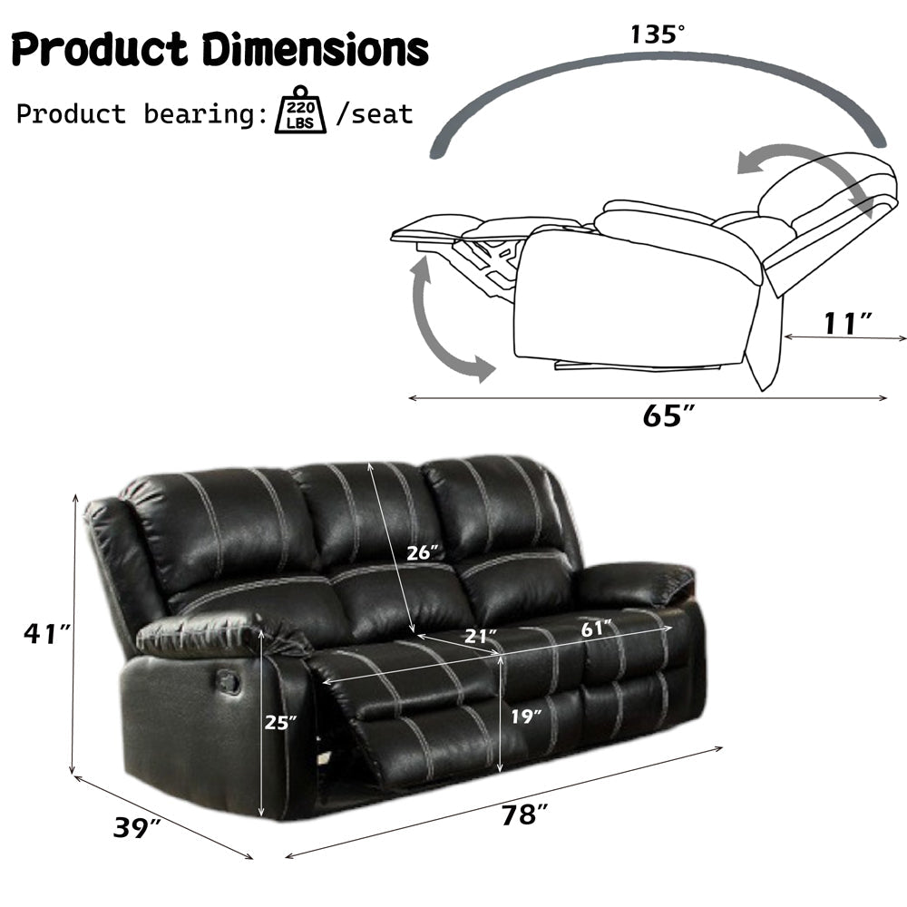 ACME Zuriel Black Synthetic Leather Motion Sofa Model LV52285