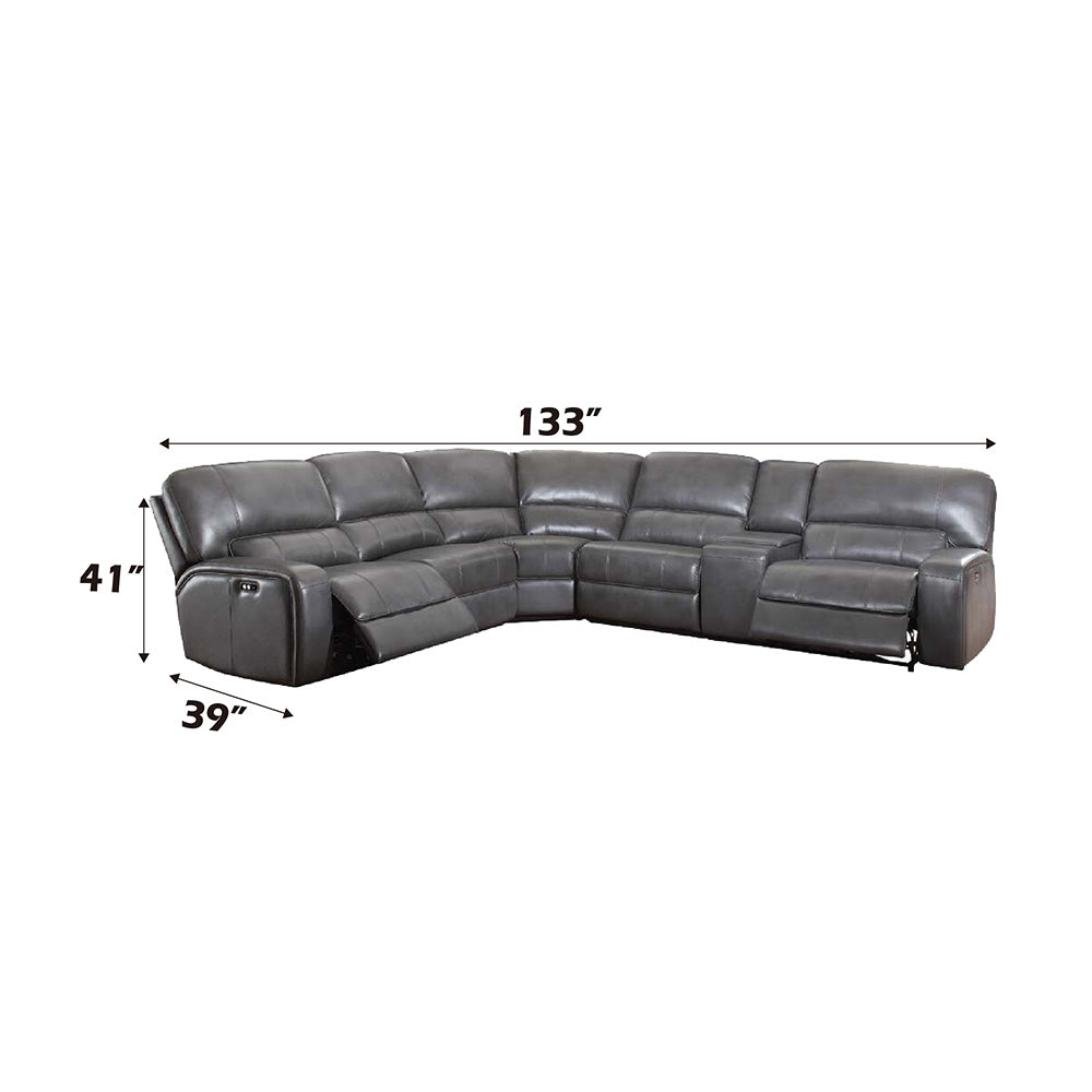 ACME Saul Gray Leather Aire Power Motion Sectional Sofa Model LV53745
