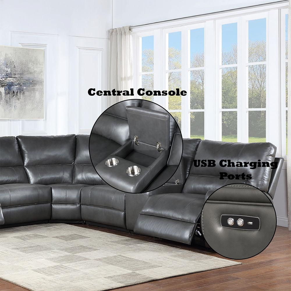 ACME Saul Gray Leather Aire Power Motion Sectional Sofa Model LV53745