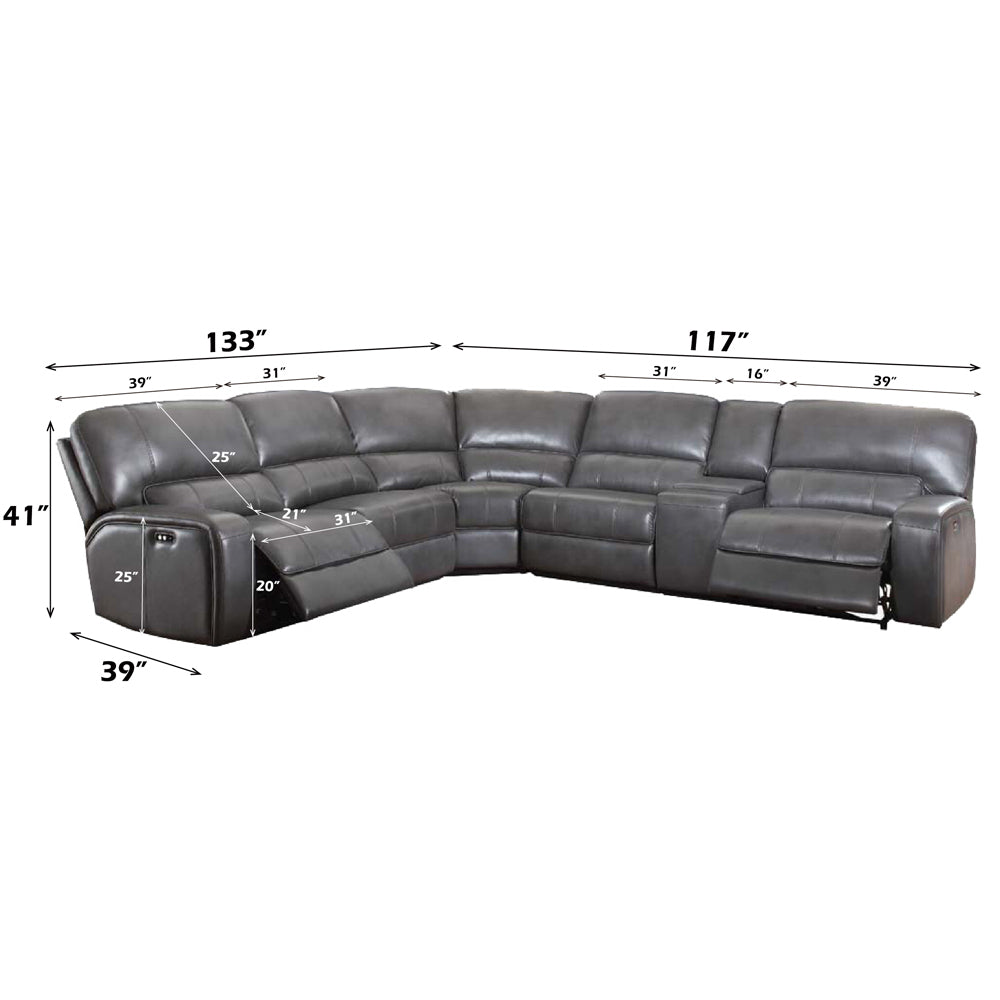 ACME Saul Gray Leather Aire Power Motion Sectional Sofa Model LV53745