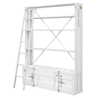 ACME Cargo White Bookcase with Ladder Model 39882