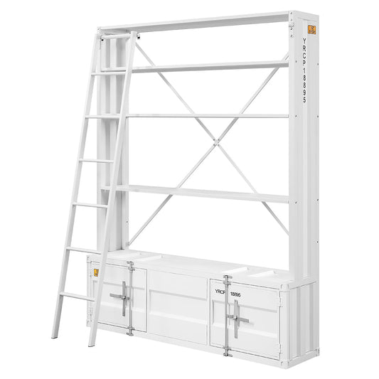 ACME Cargo White Bookcase with Ladder Model 39882