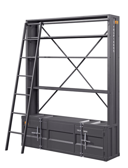 ACME Cargo Gunmetal Bookcase with Ladder Model 39887