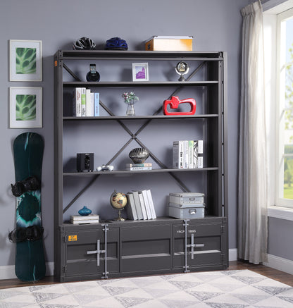 ACME Cargo Gunmetal Bookcase with Ladder Model 39887