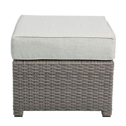 ACME Salena Beige Fabric & Gray Wicker Patio Sofa with 2 Pillows & Ottoman Model 45015