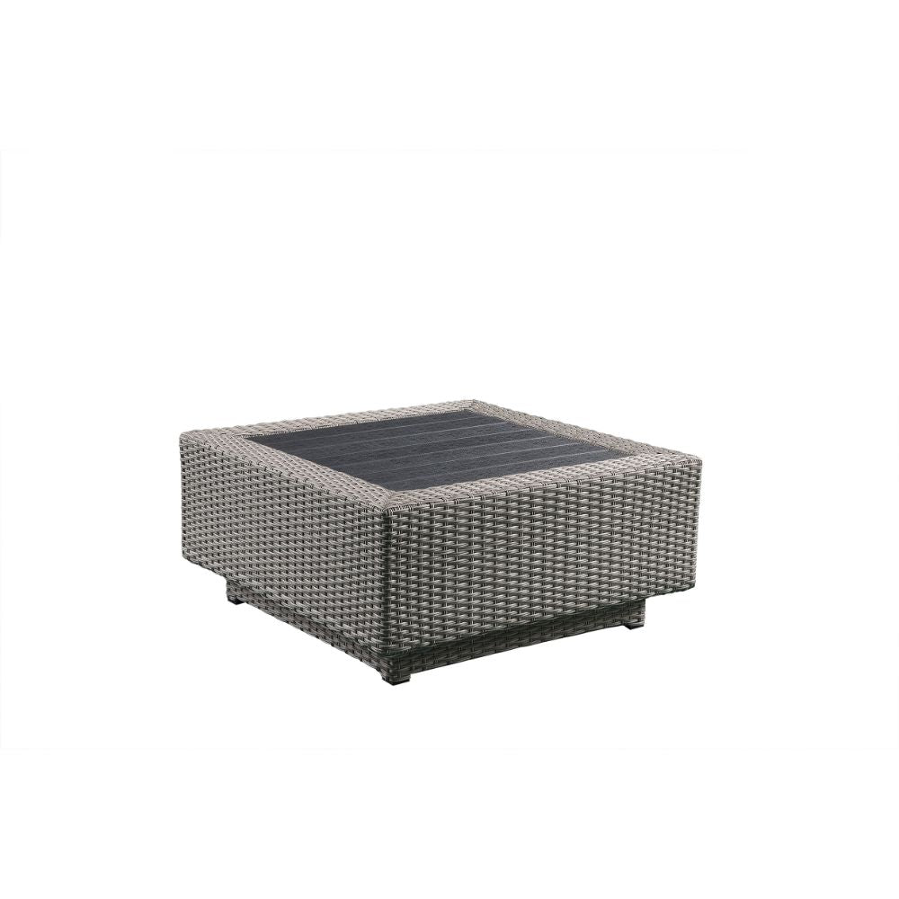 ACME Salena Beige Fabric & Gray Wicker Patio Sectional Sofa with 4 Pillows & Coffee Table Model 45020