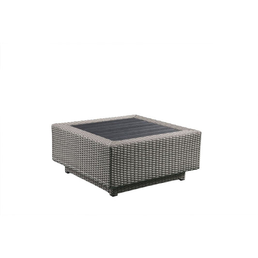 ACME Salena Beige Fabric & Gray Wicker Patio Sectional Sofa with 4 Pillows & Coffee Table Model 45020