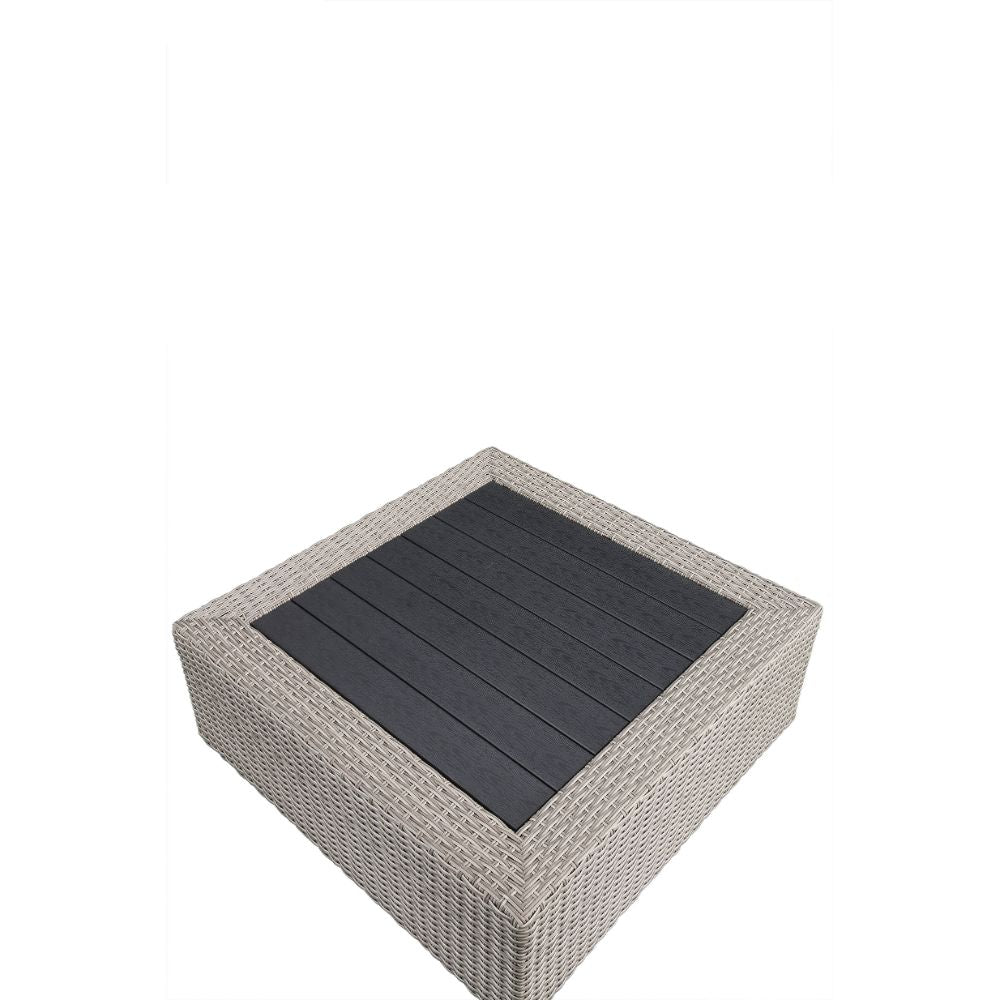 ACME Salena Beige Fabric & Gray Wicker Patio Sectional Sofa with 4 Pillows & Coffee Table Model 45020