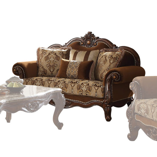 ACME Jardena Fabric & Cherry Oak Loveseat with 4 Pillows(Same LV01592) Model 50656