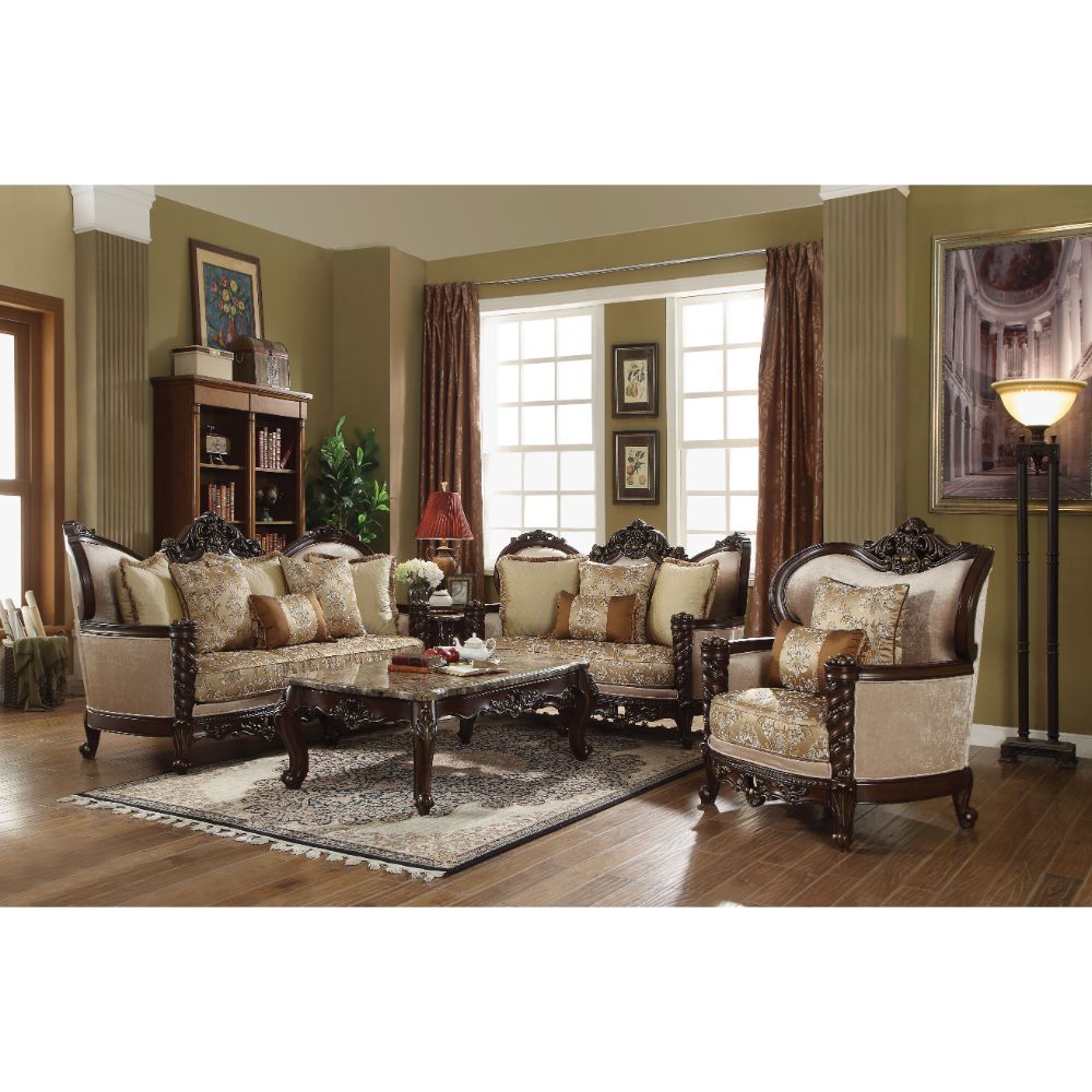 ACME Devayne Fabric & Dark Walnut Sofa with 6 Pillows(Same LV01582) Model 50685