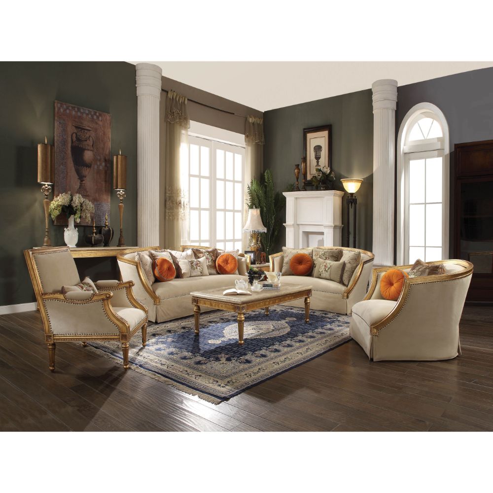 ACME Daesha Tan Flannel & Antique Gold Sofa with 8 Pillows Model 50835