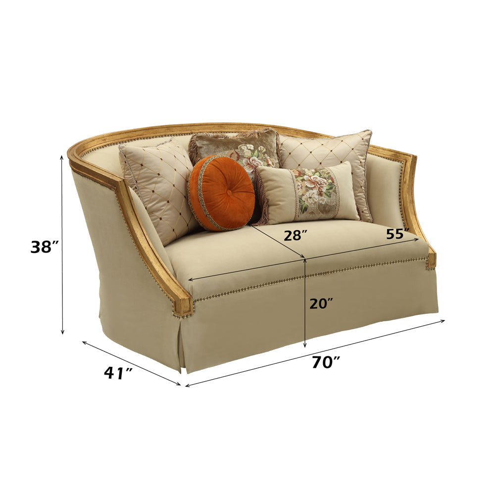 ACME Daesha Tan Flannel & Antique Gold Loveseat with 5 Pillows Model 50836