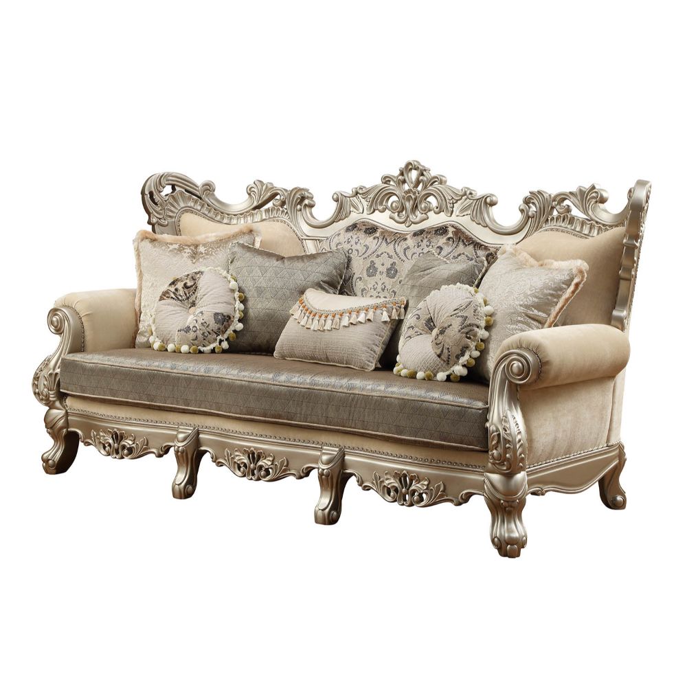 ACME Ranita Fabric & Champagne Sofa with 7 Pillows Model 51040