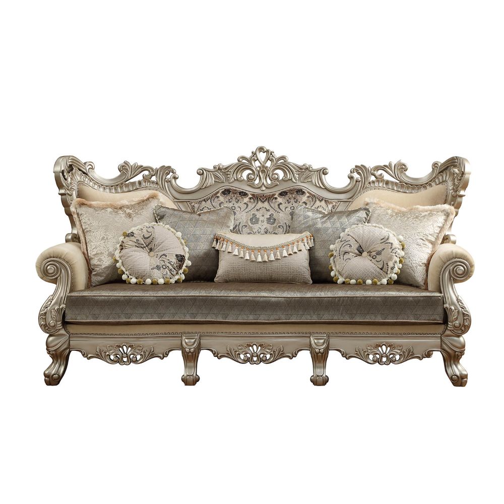 ACME Ranita Fabric & Champagne Sofa with 7 Pillows Model 51040