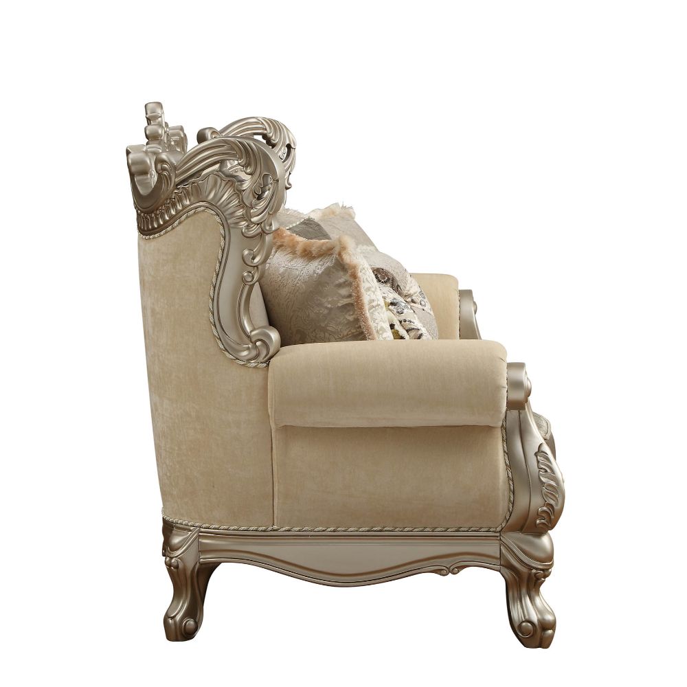 ACME Ranita Fabric & Champagne Sofa with 7 Pillows Model 51040
