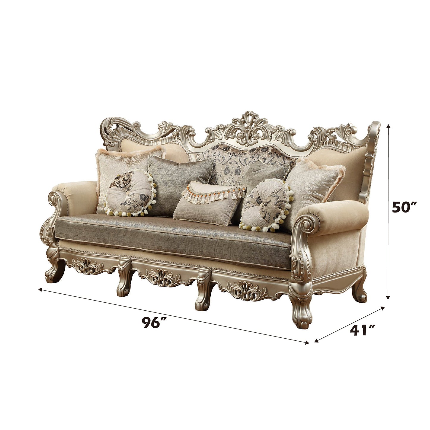 ACME Ranita Fabric & Champagne Sofa with 7 Pillows Model 51040