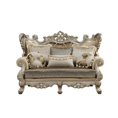 ACME Ranita Fabric & Champagne Loveseat with 6 Pillows Model 51041