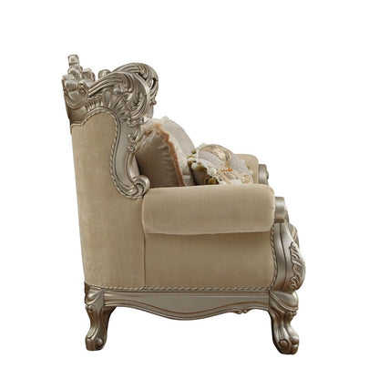 ACME Ranita Fabric & Champagne Loveseat with 6 Pillows Model 51041