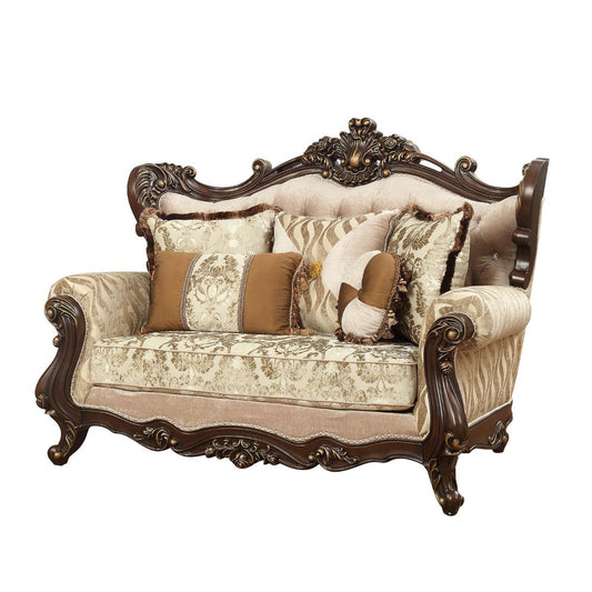 ACME Shalisa Fabric & Walnut Loveseat with 5 Pillows(Same LV01586) Model 51051