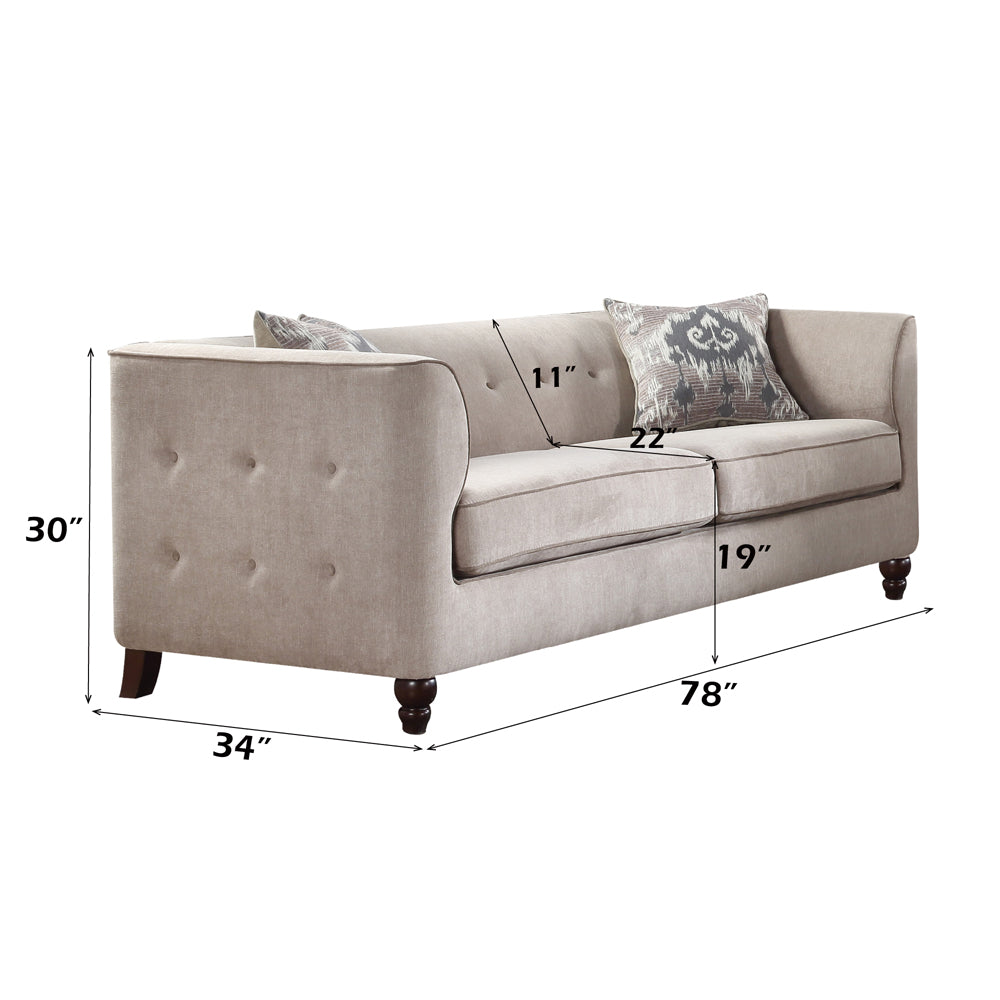 ACME Cyndi Tan Velvet Sofa with 2 Pillows Model 52055