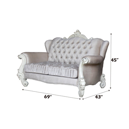 ACME Versailles Ivory Fabric & Bone White Loveseat with 3 Pillows Model 52106