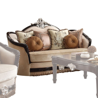 ACME Ernestine Tan Fabric & Black Loveseat with 6 Pillows Model 52111