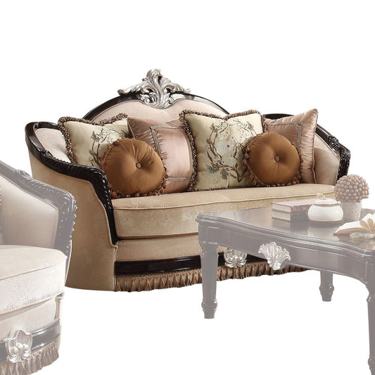 ACME Ernestine Tan Fabric & Black Loveseat with 6 Pillows Model 52111