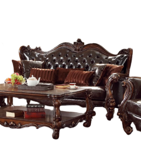 ACME Versailles Two Tone Dark Brown Synthetic Leather & Cherry Oak Sofa with 7 Pillows Model 52120