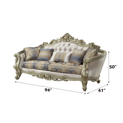 ACME Gorsedd Fabric & Golden Ivory Sofa with 5 Pillows Model 52440