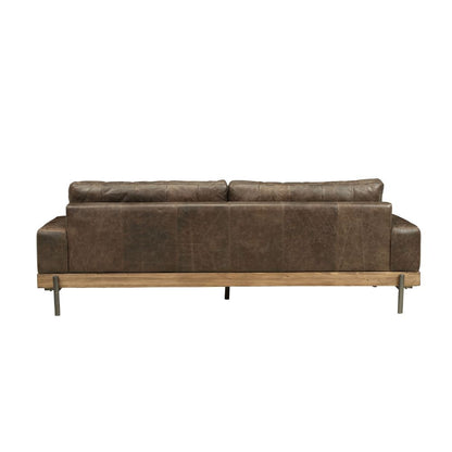 ACME Silchester Oak & Distress Chocolate Top Grain Leather Sofa Model 52475