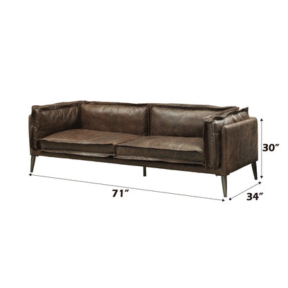 ACME Porchester Distress Chocolate Top Grain Leather Loveseat Model 52481