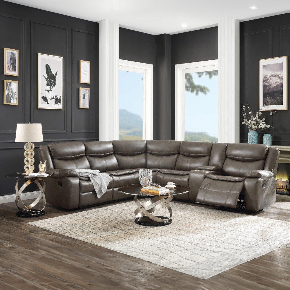 ACME Tavin Taupe Leather Aire Match Motion Sectional Sofa Model 52540