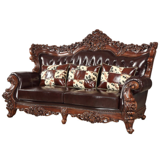 ACME Forsythia Espresso Top Grain Leather Match & Walnut Sofa Model 53070