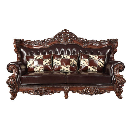 ACME Forsythia Espresso Top Grain Leather Match & Walnut Sofa Model 53070