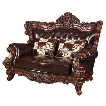 ACME Forsythia Espresso Top Grain Leather Match & Walnut Loveseat Model 53071