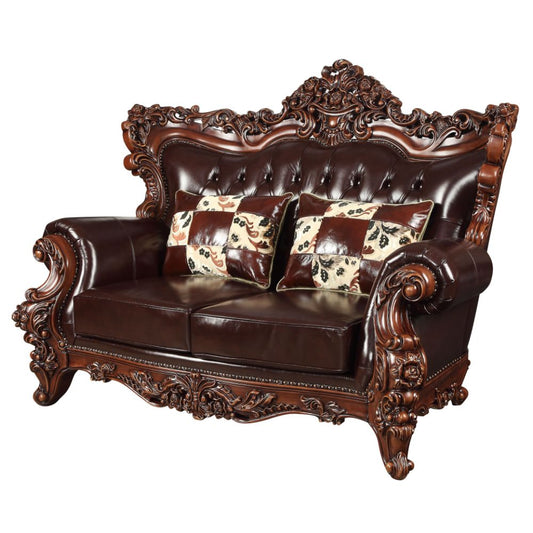 ACME Forsythia Espresso Top Grain Leather Match & Walnut Loveseat Model 53071