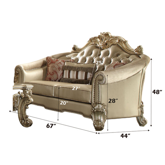 ACME Vendome II Bone Synthetic Leather & Gold Patina Loveseat with 3 Pillows Model 53121