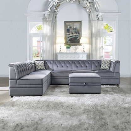 ACME Bois II Gray Velvet Ottoman with Storage Model 53307