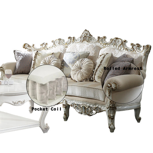 ACME Picardy II Fabric & Antique Pearl Sofa with 7 Pillows Model 53460