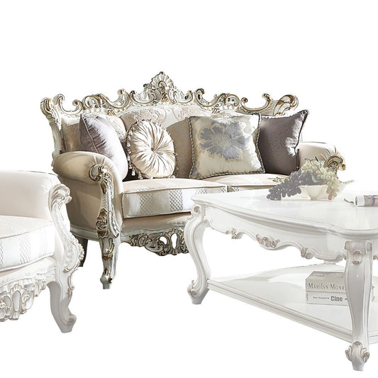 ACME Picardy II Fabric & Antique Pearl Loveseat with 4 Pillows Model 53461
