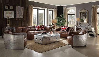 ACME Brancaster Retro Brown Top Grain Leather Sofa Model 53545