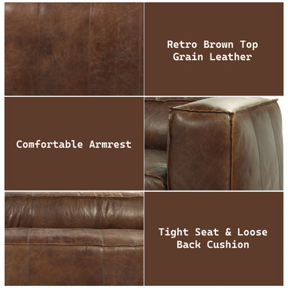 ACME Brancaster Retro Brown Top Grain Leather Sofa Model 53545