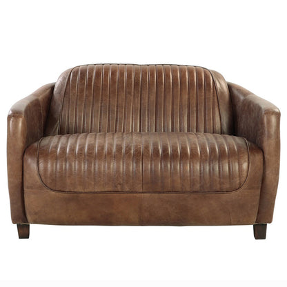 ACME Brancaster Retro Brown Top Grain Leather & Aluminum Loveseat Model 53546