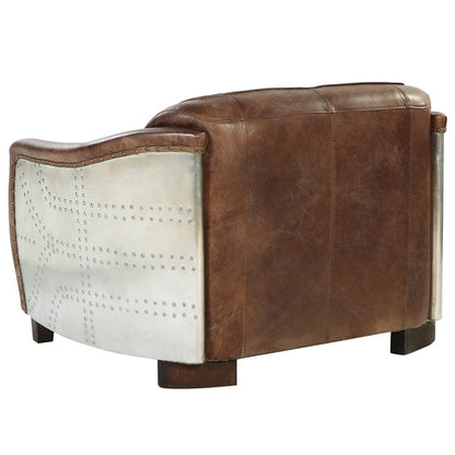 ACME Brancaster Retro Brown Top Grain Leather & Aluminum Loveseat Model 53546